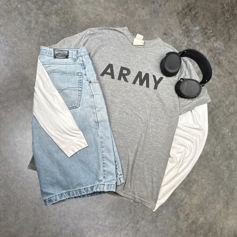 Vintage US Army PT Shirt Heather‎ Grey Physical Fitness T-Shirt Large Y2K Boxy